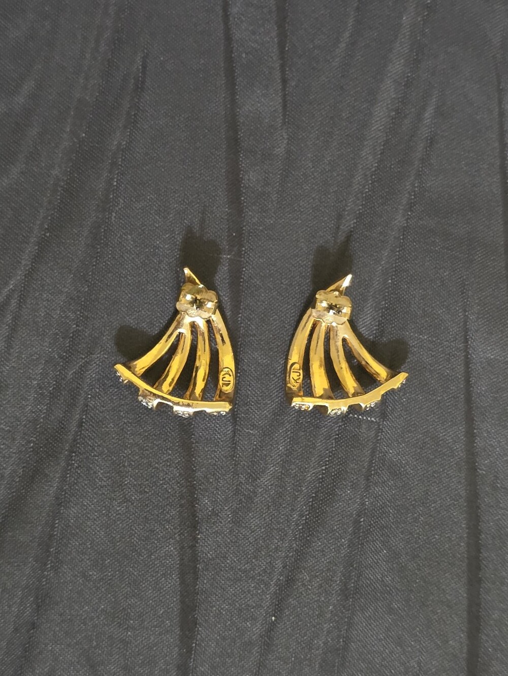 Vintage Kennith J Lane Pierced Gold Tone Rhinestone Earrings - Picture 3 of 4